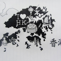 Ink drawing of HK